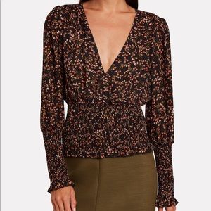 NICHOLAS Persimmon Smocked Silk V Neck Top